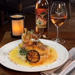 Rancho Capistrano Winery - Seared Halibut with Grilled Jumbo Shrimp