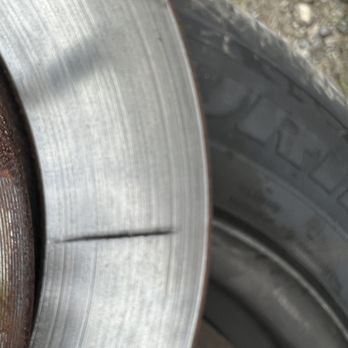 Monro Auto Service and Tire Centers - Crack on one of the front rotors from over tightening. - Tires Near Me - York, Pennsylvania Monro Auto Service and Tire Centers - Crack on one of the front rotors from over tightening. - Tires Near Me - York, Pennsylvania