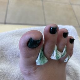 Toe nails unshaped and color outside the lines Toe nails unshaped and color outside the lines
