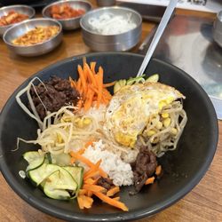 Hwangso Gopchang - Bibimbap, photo taken after we had started eating