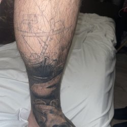 3 Layers Deep Piercing & Tattoo Gallery - Unfinished leg sleeve, scum artist Mike Rodriguez