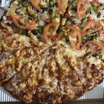 Magoo's Pizza Restaurant - 1/2 veggie with garlic sauce 1/2 BBQ chicken with BBQ sauce - Pizza Near Me - Bakersfield, California Magoo's Pizza Restaurant - 1/2 veggie with garlic sauce 1/2 BBQ chicken with BBQ sauce - Pizza Near Me - Bakersfield, California