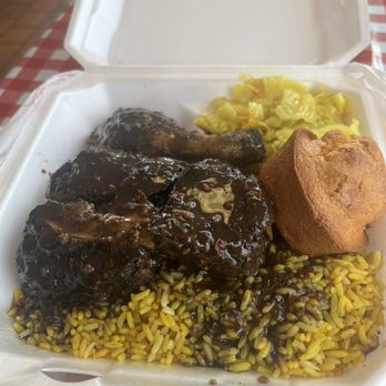Island Kitchen - Large jerk chicken w/ yellow rice, cabbage, & cornbread. - Caribbean Near Me - Pensacola, Florida Island Kitchen - Large jerk chicken w/ yellow rice, cabbage, & cornbread. - Caribbean Near Me - Pensacola, Florida