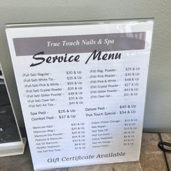 True Touch Nail & Spa - June 2025 prices