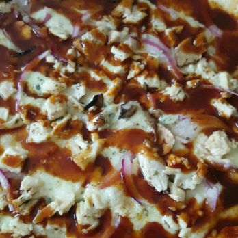 Blaze Pizza - My BBQ chicken pizza with extra mozzarella cheese,  extra chicken,  mushrooms and extra BBQ sauce.  So delicious - Pizza Near Me - Eastvale, California