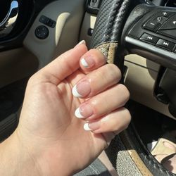 Hip Nail - French tip gel manicure with light sparkles added, done by Paula