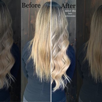 Hair Stretch - Before and after adding 18" tape-in skin weft hair extensions - Hair Extensions Near Me - Tarzana, California Hair Stretch - Before and after adding 18" tape-in skin weft hair extensions - Hair Extensions Near Me - Tarzana, California