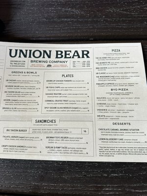 Menu photo 1 Union Bear Brewing Denton, TX Menu photo 1 Union Bear Brewing Denton, TX