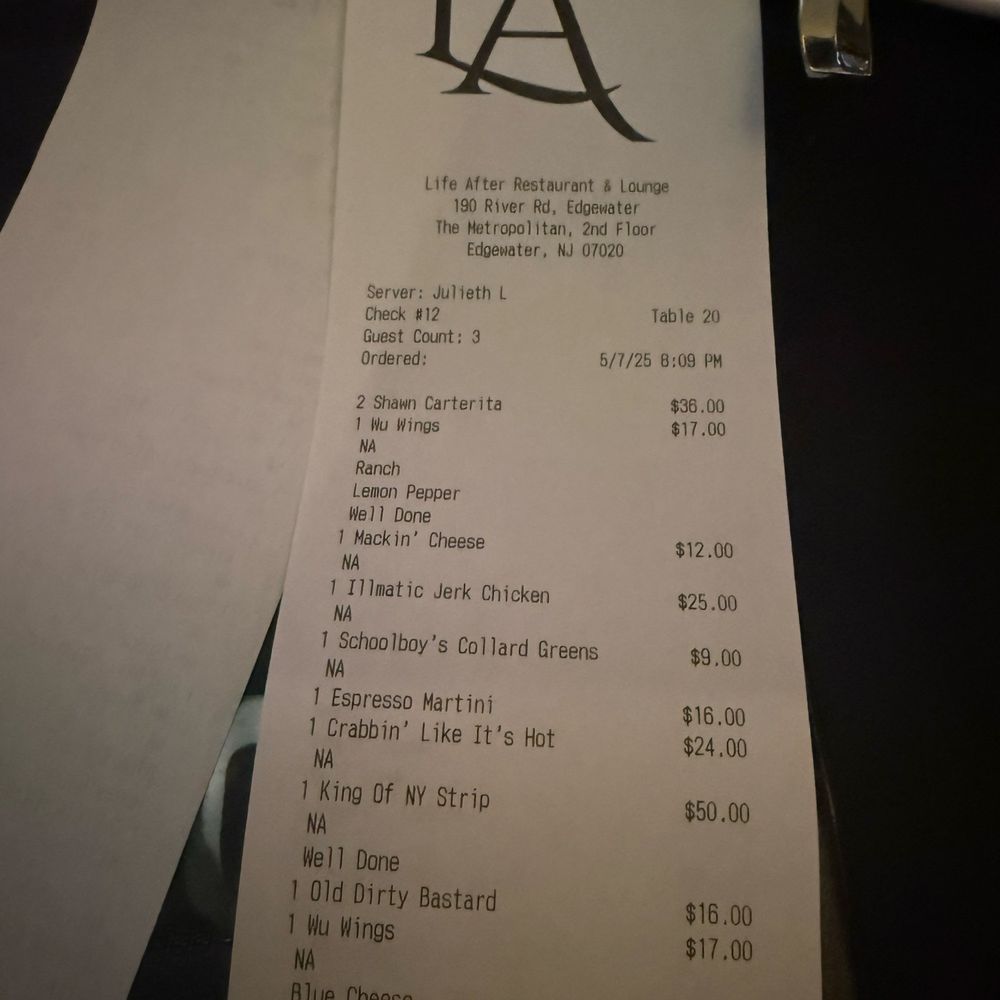 Life After Restaurant & Lounge - Not bad for three ppl - American Near Me - Edgewater, New Jersey