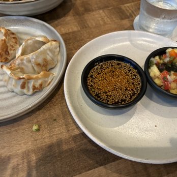 Moxies - Potstickers with pineapple salsa - New American Near Me - Boston, Massachusetts Moxies - Potstickers with pineapple salsa - New American Near Me - Boston, Massachusetts