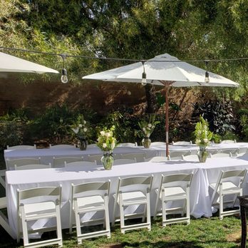 Bella Noche - 8ft rectangular tables, chairs, and umbrellas - Party Supplies Near Me - Rancho Cucamonga, California