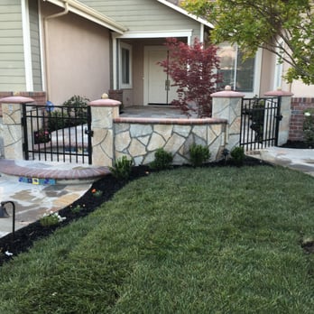 Nine Orange Landscaping - front yard wall, gate, courtyard flagstone - Landscaping Near Me Nine Orange Landscaping - front yard wall, gate, courtyard flagstone - Landscaping Near Me