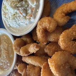 Country Creamery - Shrimp basket with cole slaw and apple sauce.