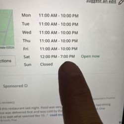 Hours on yelp