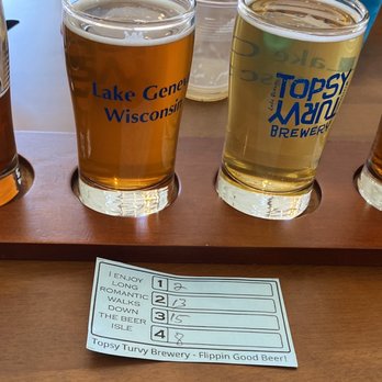 Topsy Turvy Brewery - Beer flight - Breweries Near Me - Lake Geneva, Wisconsin Topsy Turvy Brewery - Beer flight - Breweries Near Me - Lake Geneva, Wisconsin