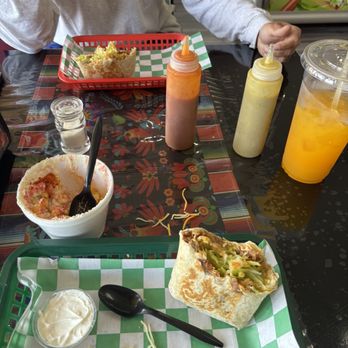 Delicias Conchita - Burrito, red hot sauce, green hot sauce, elotes, juice - Mexican Near Me - Melbourne, Florida