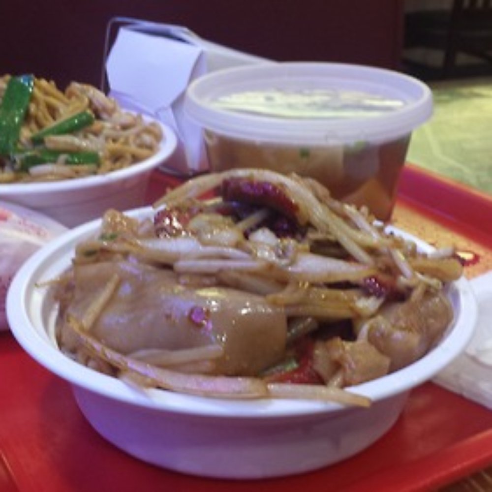 Panda Garden Chinese Restaurant - Roast pork chow fun with wonton soup and chicken lo mein in the background... - Chinese Near Me - Bayside, New York