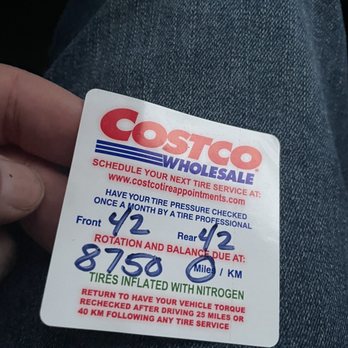 Costco Tire Center - Sticker on windshield states 42 psi in all tires as specified. Says I need to return at 8750 miles. I like the 25 mile torque check. - Tires Near Me - Memphis, Tennessee Costco Tire Center - Sticker on windshield states 42 psi in all tires as specified. Says I need to return at 8750 miles. I like the 25 mile torque check. - Tires Near Me - Memphis, Tennessee