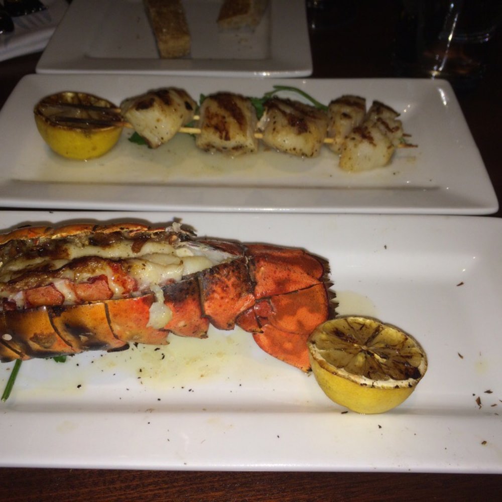Seasons 52 - Caramelized scallops and lobster tail. - New American Near Me - Columbia, Maryland Seasons 52 - Caramelized scallops and lobster tail. - New American Near Me - Columbia, Maryland