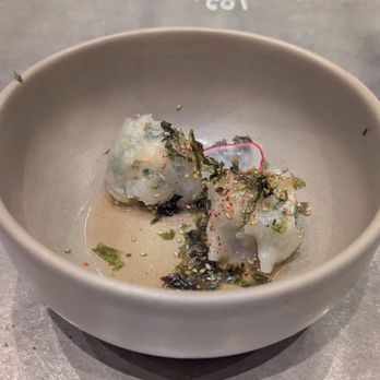 L'Avant Comptoir - Shrimp Ravioli in seaweed soup ... More like dim sum? - Tapas Bars Near Me - Paris, 75