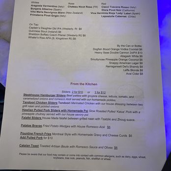 Sapphire  - Food menu at the bottom - Wine Bars Near Me - Providence, Rhode Island