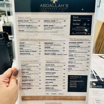 Abdallah’s Lebanese Cafe - Menu (front) - Cafes Near Me - Houston, Texas
