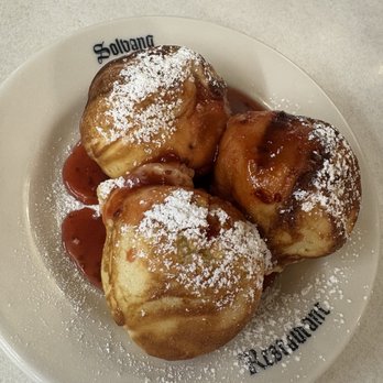Solvang Restaurant - Ebelskiver with raspberry sauce, they went fast! - Scandinavian Near Me - Solvang, California