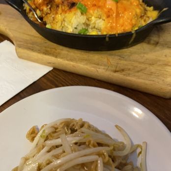 Double Chin Modern Asian Restaurant - Ginger Scallion Stir Fried Ramen and Corn Elote Fried Rice - Asian Fusion Near Me - Boston, Massachusetts