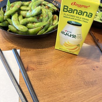 Katsuyama - Banana milk is delicious. Garlic Edamame - Izakaya Near Me - Palm Desert, California Katsuyama - Banana milk is delicious. Garlic Edamame - Izakaya Near Me - Palm Desert, California