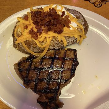 Texas Roadhouse - Bake potatoes and New York steak. It was very good. Cooked just right. - Barbeque Near Me - Bellingham, Washington Texas Roadhouse - Bake potatoes and New York steak. It was very good. Cooked just right. - Barbeque Near Me - Bellingham, Washington