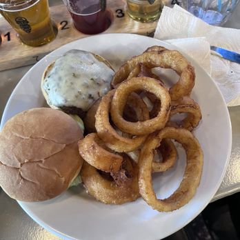 Sturgis Brewing Company - Burger w/onion rings. Onion rings tore up my mouth, but some people might be into that. Overall good meal! - Breweries Near Me - Sturgis, South Dakota Sturgis Brewing Company - Burger w/onion rings. Onion rings tore up my mouth, but some people might be into that. Overall good meal! - Breweries Near Me - Sturgis, South Dakota