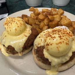 Crab Cakes Benedict (a Clary's Original), Breakfast Potatoes Crab Cakes Benedict (a Clary's Original), Breakfast Potatoes