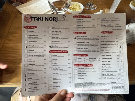 Menu photo 2 Taki Nori HandRoll Bar San Mateo, CA Menu photo 2 Taki Nori HandRoll Bar San Mateo, CA