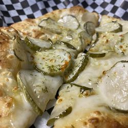 Stone Pizza - Dill Pickle Pizza. Yes, it's friggen good.