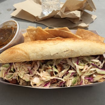 Mucho Bueno - BBQ Chicken sandwich. Usually comes on a kaiser roll, but if you can, get the long roll - it's amazing! And so much food for a great price! - Food Trucks Near Me Mucho Bueno - BBQ Chicken sandwich. Usually comes on a kaiser roll, but if you can, get the long roll - it's amazing! And so much food for a great price! - Food Trucks Near Me