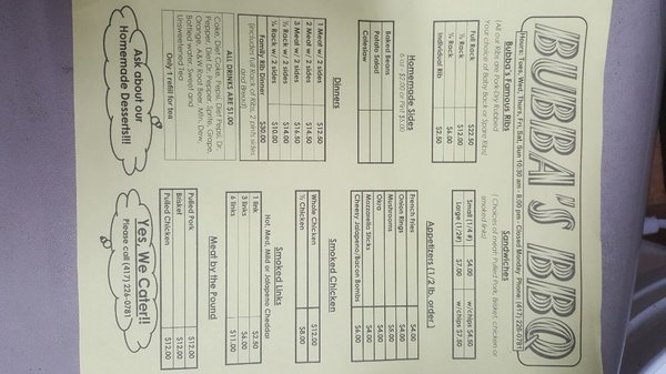 Menu photo 7 Bubba's BBQ Pineville, MO