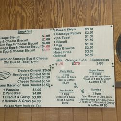 Traders Mall Flea Market - Menu with prices