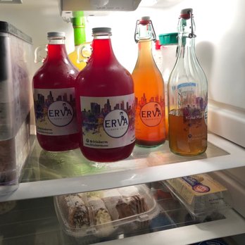 Erva Brew Co. Yerba Mate Iced Teas - Bartender's Special, Hibiscus-Lemon, Lavender-Mint, and ginger-lime mixed with strawberry-lime. - Coffee & Tea Near Me - Pasadena, California