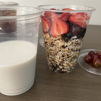 Oscar's Cafe - Almond milk, hazelnut iced coffee (in back) and Hiker's Granola. - Mexican Near Me - Springdale, Utah Oscar's Cafe - Almond milk, hazelnut iced coffee (in back) and Hiker's Granola. - Mexican Near Me - Springdale, Utah