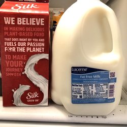 A half-gallon of soy for homemade yogurt, and A gallon of fat free for regular consumption.