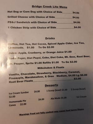 Menu photo 1 Bridge creek café Mitchell, OR Menu photo 1 Bridge creek café Mitchell, OR