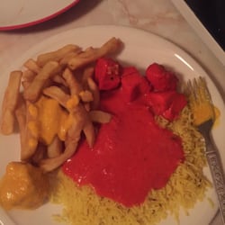 Mayur Indian Restaurant - Chicken tikka masala and chicken korma, rice and chips! Delish!!