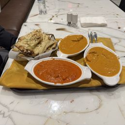 Paneer tikka masala, butter chicken, garlic naan