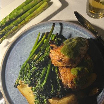 Mare Rooftop - Chicken meal and side asparagus - Seafood Near Me - Providence, Rhode Island