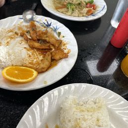 Orange Chicken, Yellow Curry, Golden noodles Orange Chicken, Yellow Curry, Golden noodles