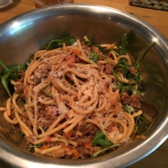 Public & General - Homemade bucatini, carrot butter, bacon, arugula, tomato - Bars Near Me - Gainesville, Florida Public & General - Homemade bucatini, carrot butter, bacon, arugula, tomato - Bars Near Me - Gainesville, Florida