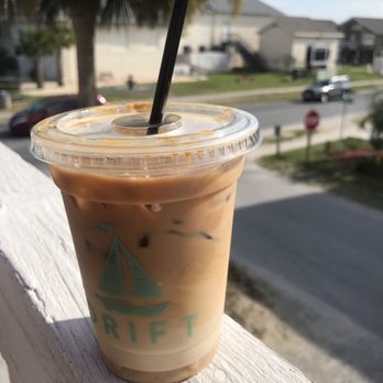 Drift Coffee and Kitchen - Caramel oat milk latte - Coffee & Tea Near Me - Ocean Isle Beach, North Carolina Drift Coffee and Kitchen - Caramel oat milk latte - Coffee & Tea Near Me - Ocean Isle Beach, North Carolina