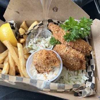 Oregon Fishmongers - Partially eaten lunch. Couldn't wait. - Food Trucks Near Me - Newport, Oregon
