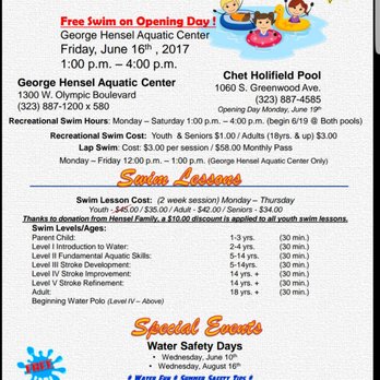 George Hensel Aquatic Center - Recreational swim hours - Swimming Pools Near Me - Montebello, California