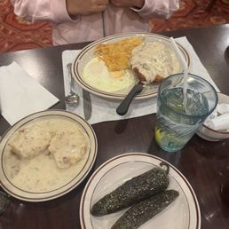 Chicken fried chicken Hash browns Eggs Biscuits and gravy Grilled jalapeños Chicken fried chicken Hash browns Eggs Biscuits and gravy Grilled jalapeños